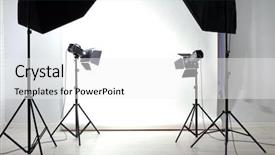  Presentation with studio - Audience pleasing slide deck consisting of flashing lights - empty photo studio with lighting backdrop and a white colored foreground