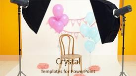  Presentation with society party - Amazing slide set having flashing lights birthday - party decor at photo shooting backdrop and a  colored foreground