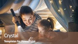  Presentation with mom daughter - PPT theme featuring flashlight - family bedtime mom and child background and a tawny brown colored foreground