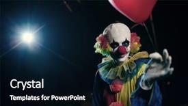  Presentation with balloon - Amazing PPT layouts having flashlight shine - image of clown with red backdrop and a black colored foreground