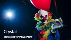  Presentation with balloon decor - PPT theme consisting of flashlight shine - photo of clown with red background and a navy blue colored foreground