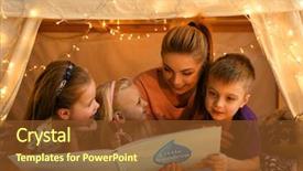  Presentation with children reading - Cool new slide deck with flashlight shine - young woman and cute children backdrop and a tawny brown colored foreground