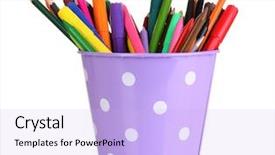  Presentation with pencils - Beautiful PPT layouts featuring flashy - colorful pencils and felt-tip pens backdrop and a light blue colored foreground