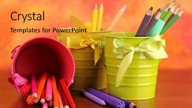  Presentation with color pencils - Audience pleasing PPT layouts consisting of flashy - colorful pencils and felt-tip pens backdrop and a gold colored foreground