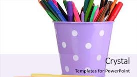  Presentation with pens and pencils - Slides with flashy - colorful pencils and felt-tip pens background and a light blue colored foreground