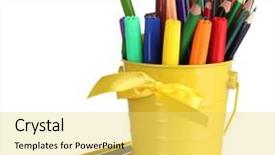  Presentation with pens and pencils - Colorful theme enhanced with flashy - colorful pencils and felt-tip pens backdrop and a yellow colored foreground