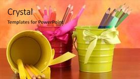  Presentation with color pencils - Slides with flashy - colorful pencils and felt-tip pens background and a coral colored foreground