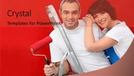  Presentation with multimedia wall television video broadcast - Slide deck featuring flashy - couple painting a wall red background and a red colored foreground