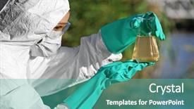  Presentation with safety health environmental - Beautiful theme featuring flask for expertise environmental backdrop and a teal colored foreground