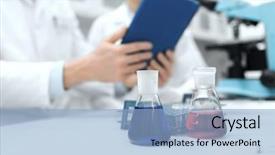  Presentation with table chemistry - Presentation enhanced with flasks and tablet pc computer background and a light blue colored foreground