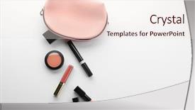  Presentation with makeup products - Presentation having flat - cosmetic bag and makeup products background and a sky blue colored foreground