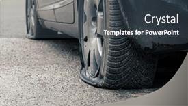  Presentation with car flat tire - Amazing PPT layouts having flat-car-tire-close-up backdrop and a tawny brown colored foreground