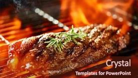  Presentation with england flat - Colorful PPT layouts enhanced with flat iron steak cooking backdrop and a tawny brown colored foreground
