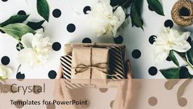  Presentation with white flowers - Colorful slide set enhanced with flat-lay-arrangement-female-s backdrop and a coral colored foreground