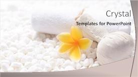  Presentation with frangipani flowers - PPT theme featuring flat-lay-composition-with-pile background and a white colored foreground