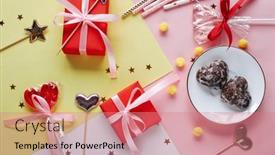  Presentation with greeting card - Presentation design featuring flat-lay-happy-valentine-s background and a coral colored foreground