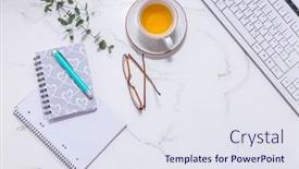  Presentation with business communication - Presentation design consisting of flat-lay-home-business-desk background and a sky blue colored foreground