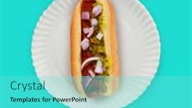  Presentation with white plate - PPT theme with flat-lay-hot-dog background and a cyan colored foreground