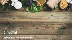  Presentation with leaves flat lay - PPT theme with lay layout with monstera leaves background and a coral colored foreground