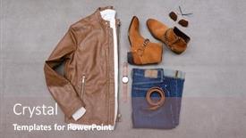  Presentation with fashion accessories - PPT layouts having flat lay men's fashion casual outfits with accessories on gray background background and a coral colored foreground