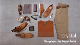  Presentation with fashion accessories - Colorful PPT theme enhanced with flat-lay-men-s-fashion backdrop and a tawny brown colored foreground