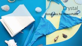  Presentation with passport - Cool new presentation theme with flat lay of beach holiday items swimming suit sunglasses passport backdrop and a teal colored foreground