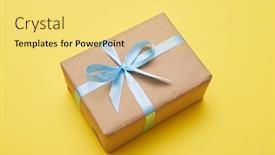  Presentation with blue ribbon - Cool new theme with flat lay of beautiful present with box decorated with blue ribbon on yellow background backdrop and a yellow colored foreground