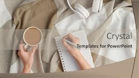  Presentation with notebook page - Slide set featuring flat-lay-of-female-hands background and a light gray colored foreground