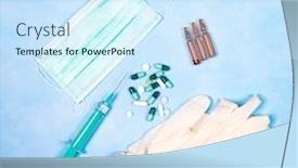  Presentation with medical prevention - Slide set with flat-lay-of-medical-equipment background and a cool aqua colored foreground