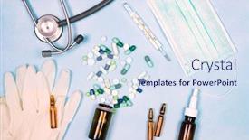  Presentation with medical prevention - PPT theme consisting of flat-lay-of-medical-equipment background and a sky blue colored foreground