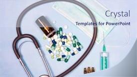  Presentation with medical prevention - Slide deck with flat-lay-of-medical-equipment background and a sky blue colored foreground