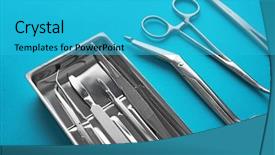  Presentation with instrument - Cool new PPT theme with flat lay of medical instruments backdrop and a teal colored foreground