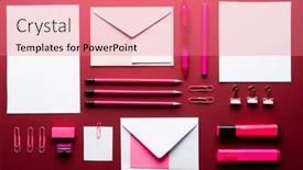  Presentation with education-materials - Presentation theme having flat-lay-of-white-papers background and a coral colored foreground