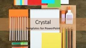  Presentation with education supplies - Beautiful slides featuring flat lay office tools and supplies education background with stationery on wood flat design of creative office workspace workplace top view of desk background backdrop and a gold colored foreground