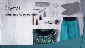  Presentation with flat - Audience pleasing presentation consisting of flat lay set of female clothes on wooden background backdrop and a light gray colored foreground