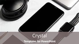  Presentation with flat - Slides having flat lay shot of techno items for modern worker with smartwatch mobile phone and wireless headphones background and a gray colored foreground
