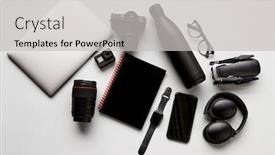  Presentation with smartwatch - PPT theme with flat lay shot of techno background and a light gray colored foreground