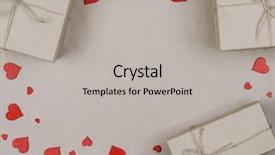  Presentation with frame border - Presentation theme enhanced with gift boxes wrapped in brown craft paper and tied with rope with red hearts with copy space flat lay top view border frame background and a light gray colored foreground