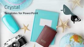  Presentation with space travel - Colorful presentation theme enhanced with flat-lay-traveler-accessories backdrop and a light blue colored foreground