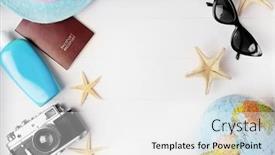  Presentation with space travel - Slide set having flat-lay-traveler-accessories background and a white colored foreground