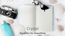  Presentation with space travel - Presentation theme consisting of flat-lay-traveler-accessories background and a light gray colored foreground