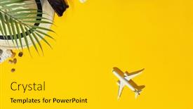  Presentation with space travel - PPT theme with flat-lay-traveler-accessories background and a gold colored foreground