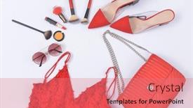  Presentation with fashion accessories - PPT layouts having flat-lay-woman-fashion-red background and a coral colored foreground