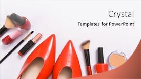  Presentation with fashion shoes - PPT theme enhanced with flat-lay-woman-fashion-red background and a white colored foreground