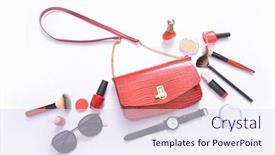  Presentation with fashion accessories - Amazing PPT theme having flat-lay-woman-fashion backdrop and a sky blue colored foreground