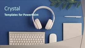  Presentation with green notebook - Slide deck having flat-layout-of-computer-keypad background and a ocean colored foreground