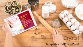  Presentation with flat - Slide set having flat-layout-of-hands background and a coral colored foreground