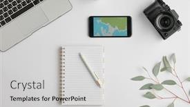  Presentation with green notebook - PPT layouts with flat-layout-of-notebook background and a light gray colored foreground