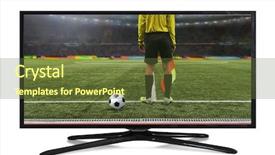  Presentation with soccer field - Slide deck enhanced with flat line - 4k monitor isolated on white background and a tawny brown colored foreground