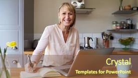  Presentation with safety home inspections - Presentation theme consisting of flat line - portrait of woman working background and a tawny brown colored foreground